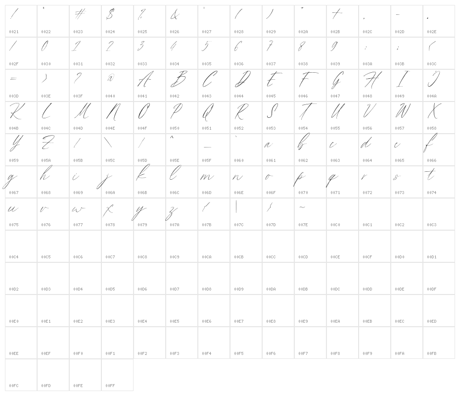 FlumberyWhiteDEMO Character Map