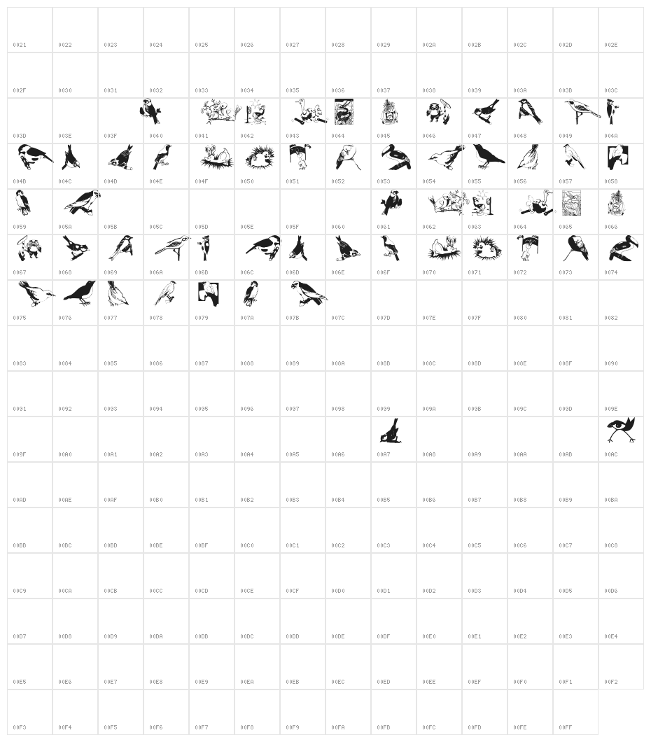 FlyBirdFly Character Map