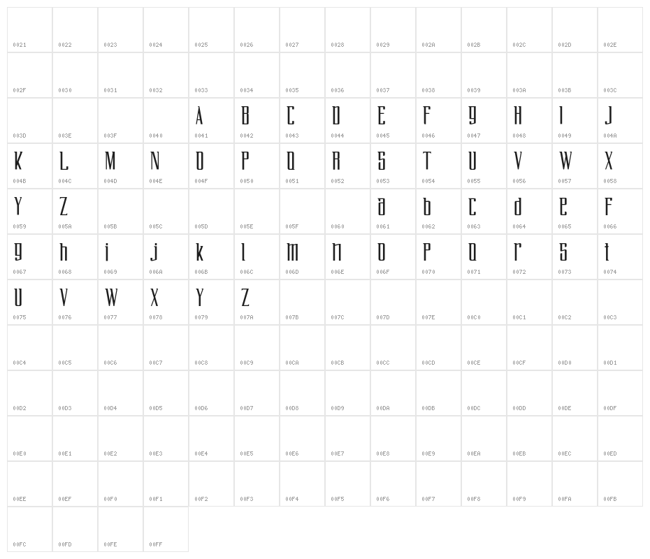 FlyOverFREE Character Map