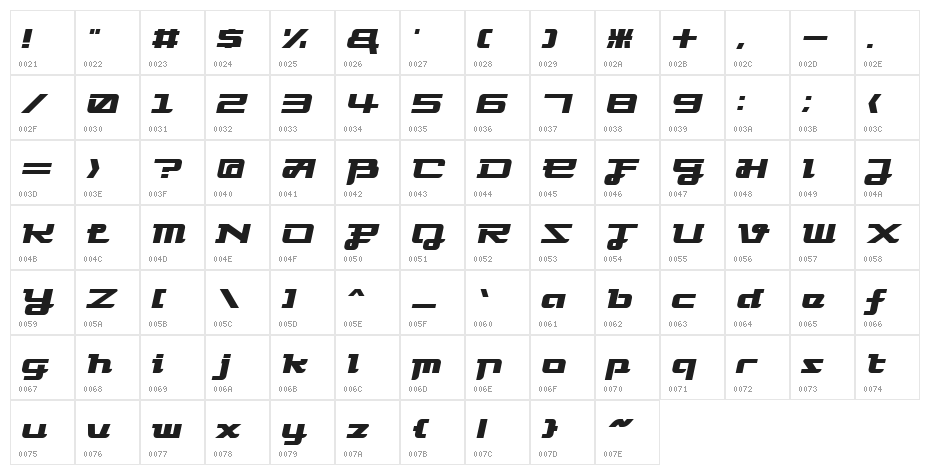 FlyermixOblique Character Map