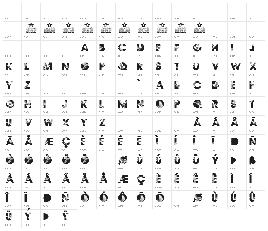 Flying Peace PERSONAL USE Regular Character Map