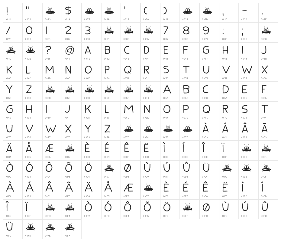 Flying Saucer DEMO Regular Character Map
