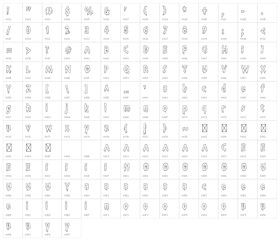 Flying-Slime-Line Character Map