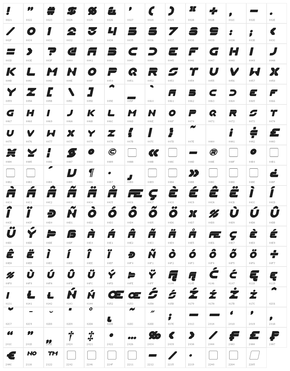 Flynn Bold Italic Character Map