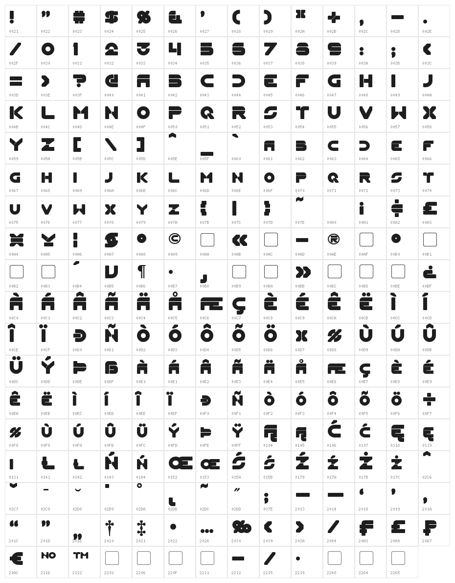 Flynn Bold Character Map