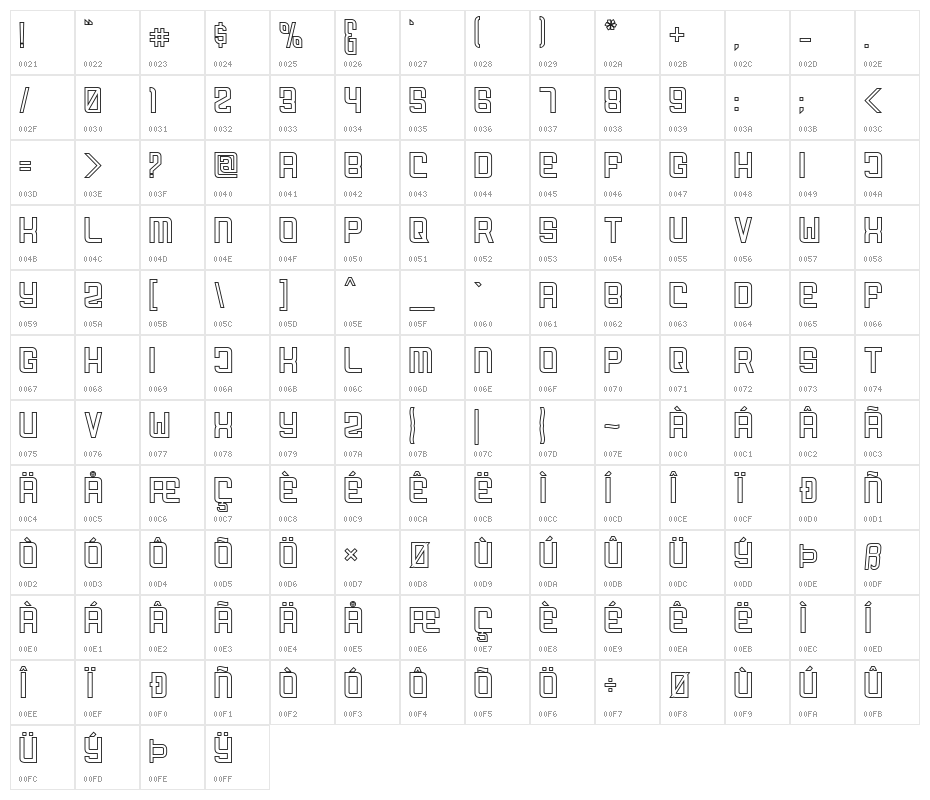 FODECUMBERS THICK HOLOW Character Map