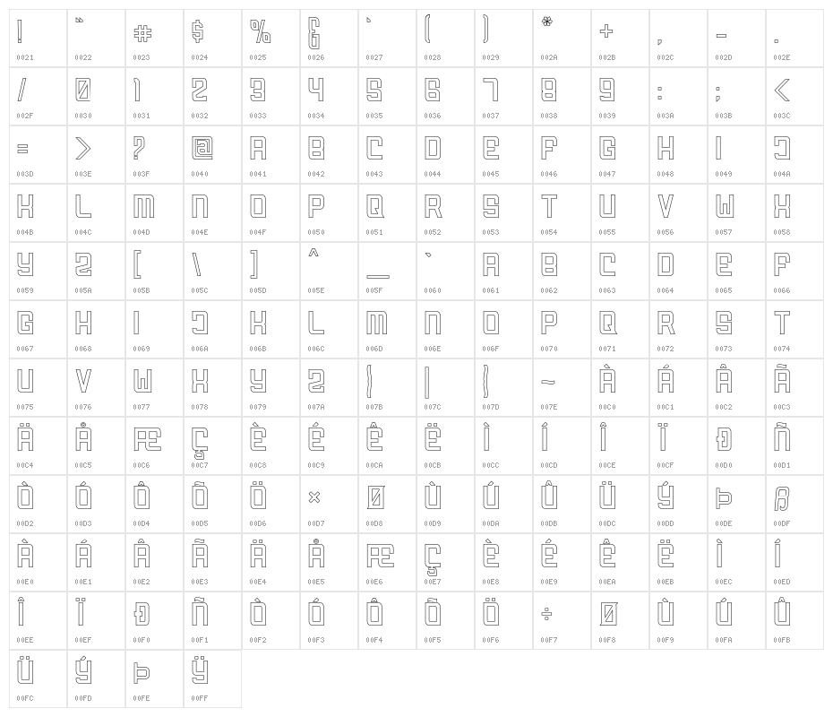 FODECUMBERS THIN HOLOW Character Map