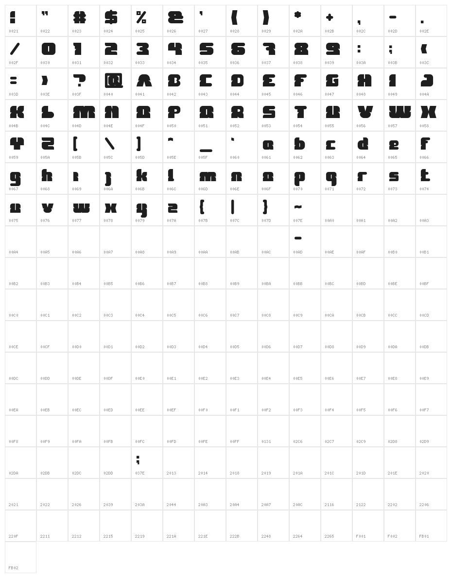 FOREST JUMP Bold Character Map