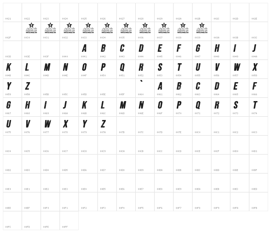 FORESTSITALICPERSONALUSE-Ita Character Map