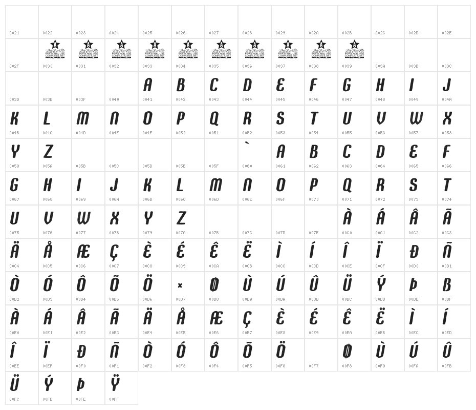 FOUNDER PERSONAL USE Bold Character Map