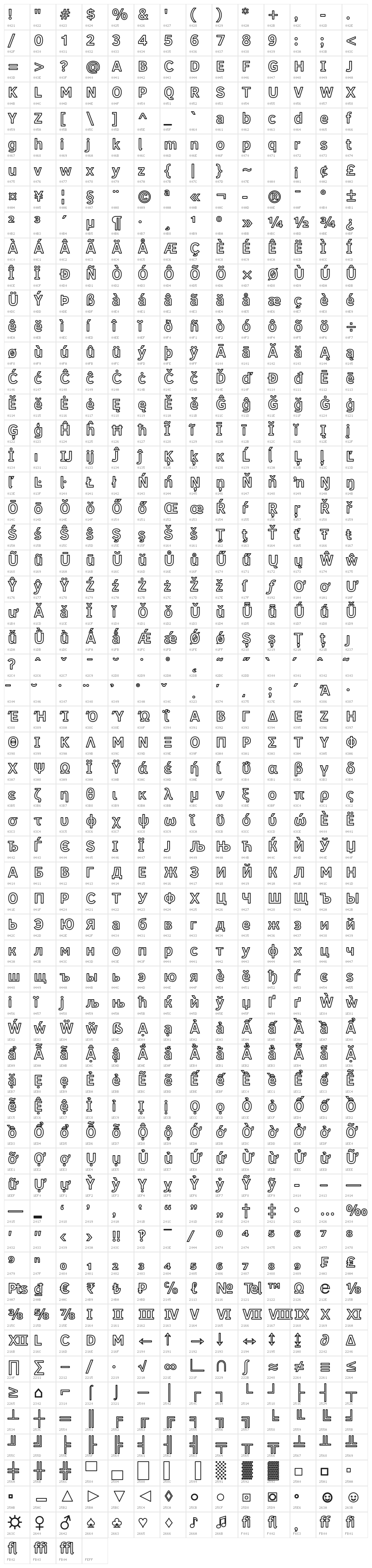 Fog Sans Outline Character Map