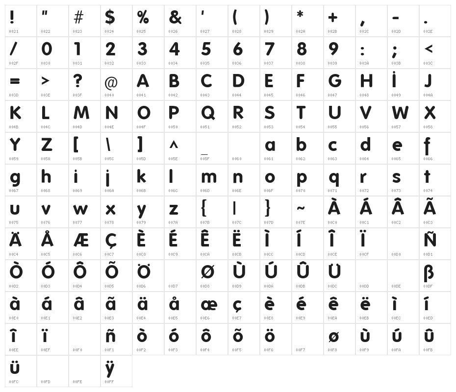 Folks-Bold Character Map