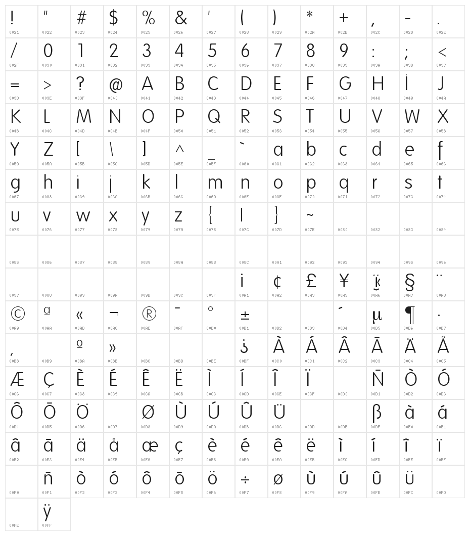 Folks-Light Character Map