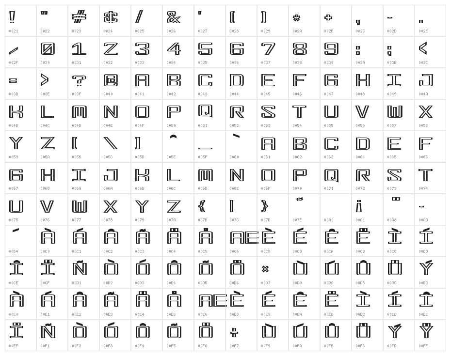 FonderianFineline Character Map