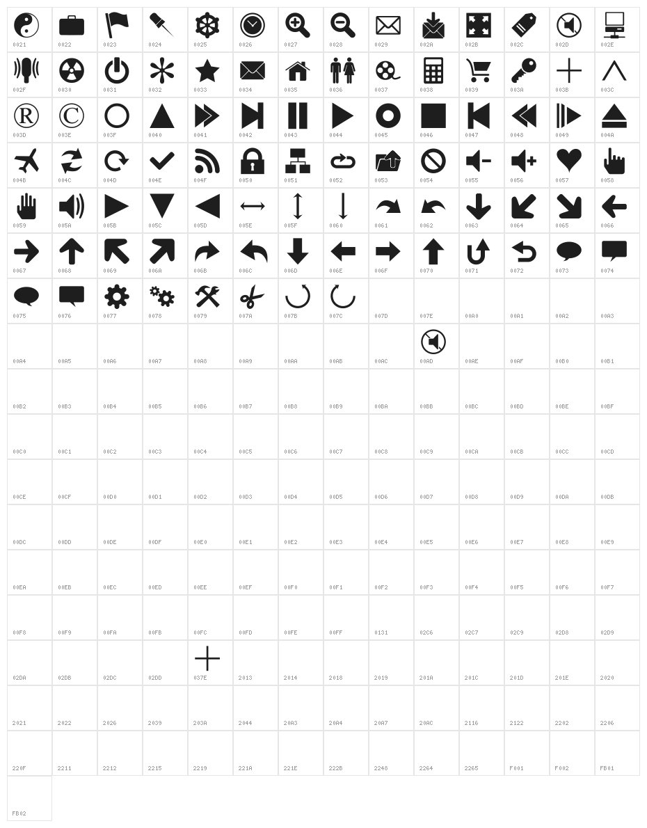 Font 90 Icons Character Map