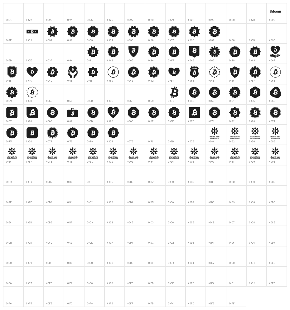 Font Bitcoin Color Character Map