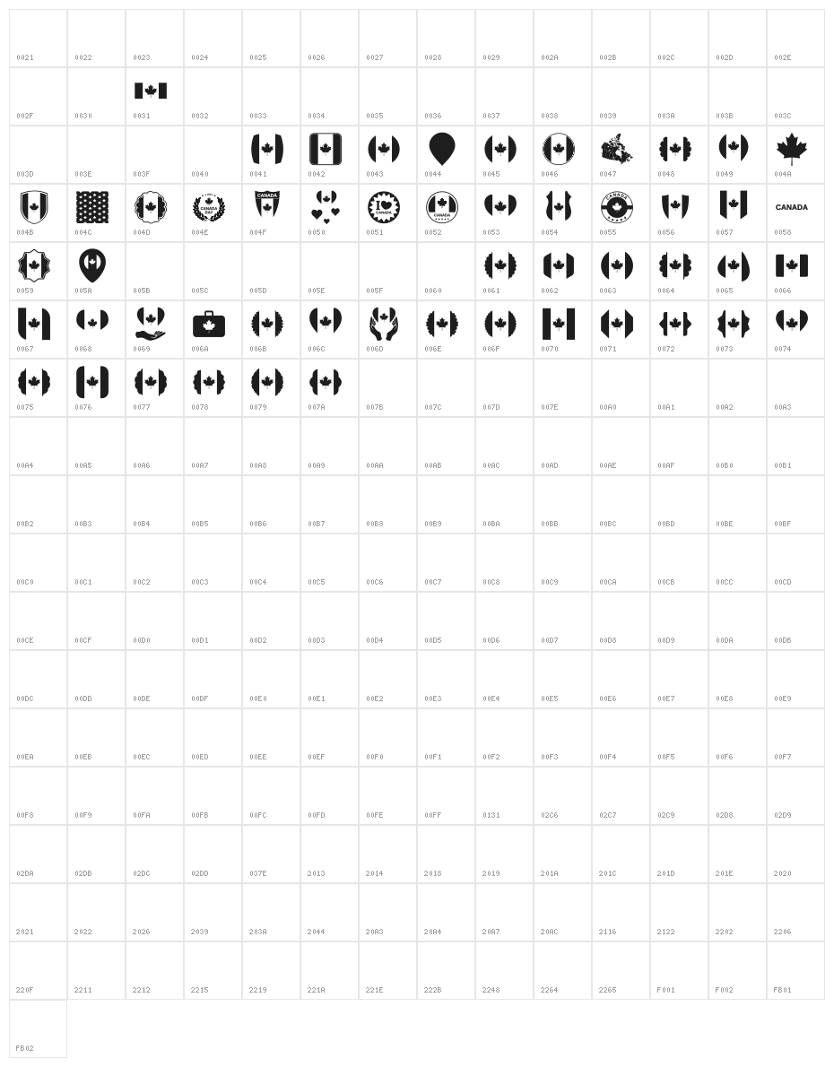 Font Canada Color Character Map