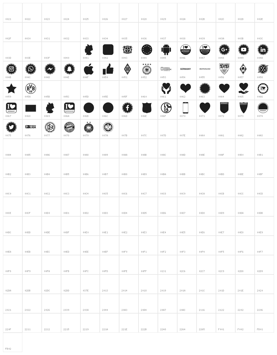 Font Color Germany Character Map