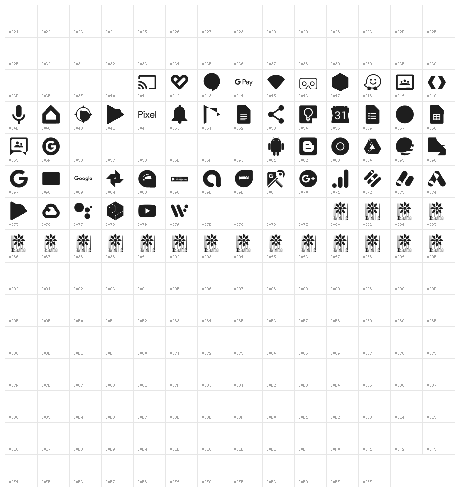 Font Google Color Character Map