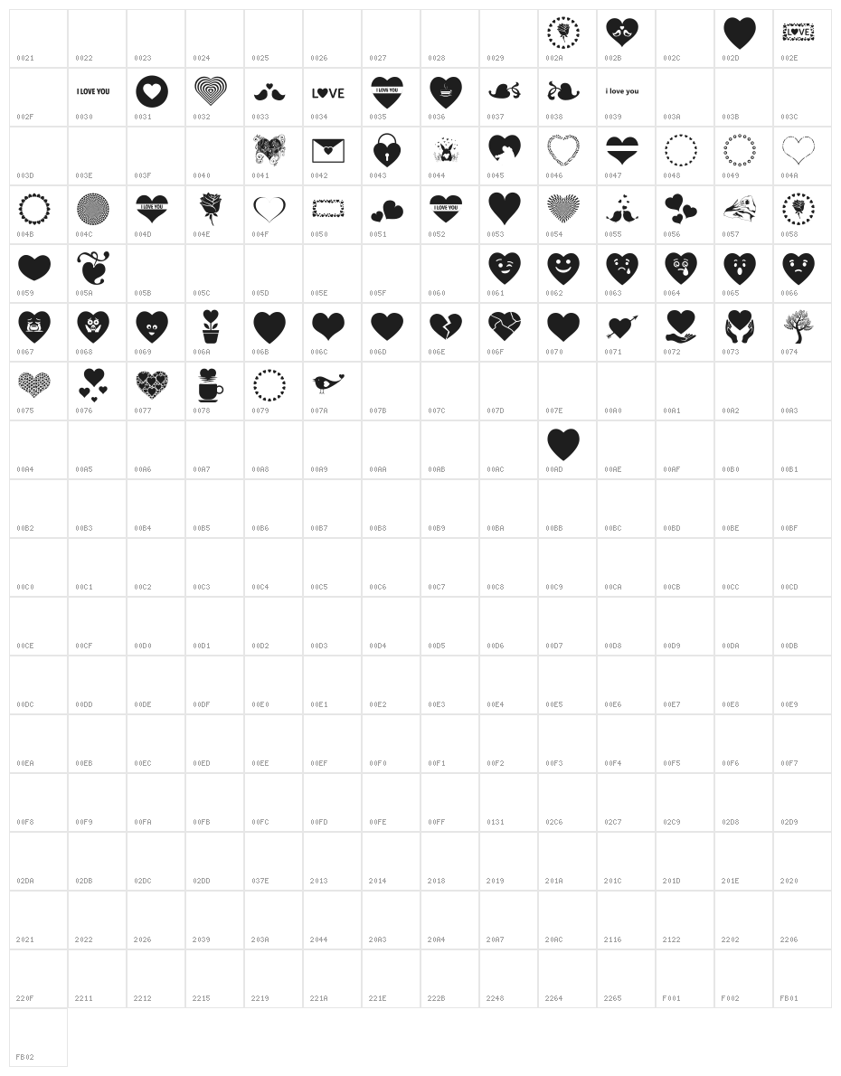 Font Hearts Love el harrak © el-harrak.blogspot.com Character Map