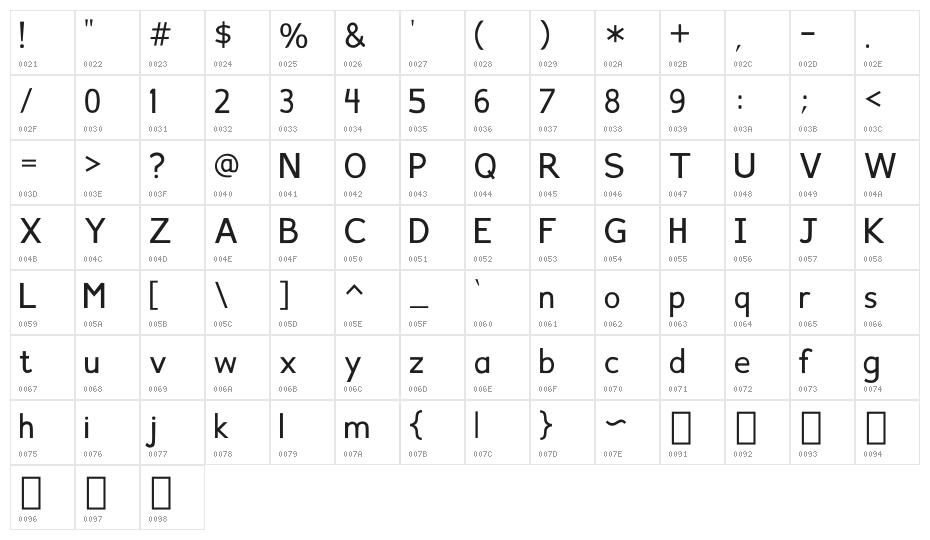 Font13 Character Map