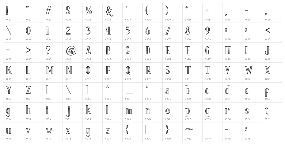 Fontastique Carved Character Map