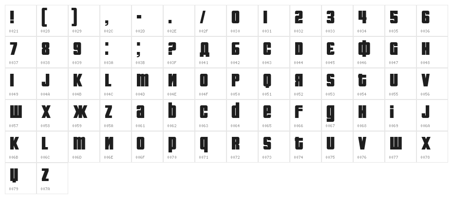 Fontograd Regular Character Map