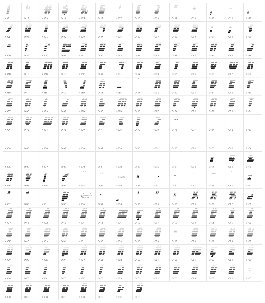 Force Majeure Gradient Italic Character Map