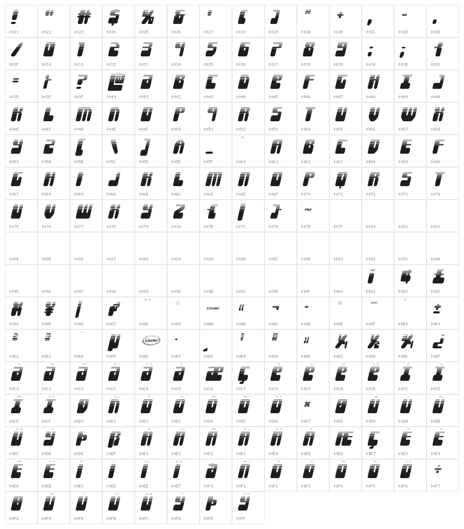 Force Majeure Halftone Italic Character Map
