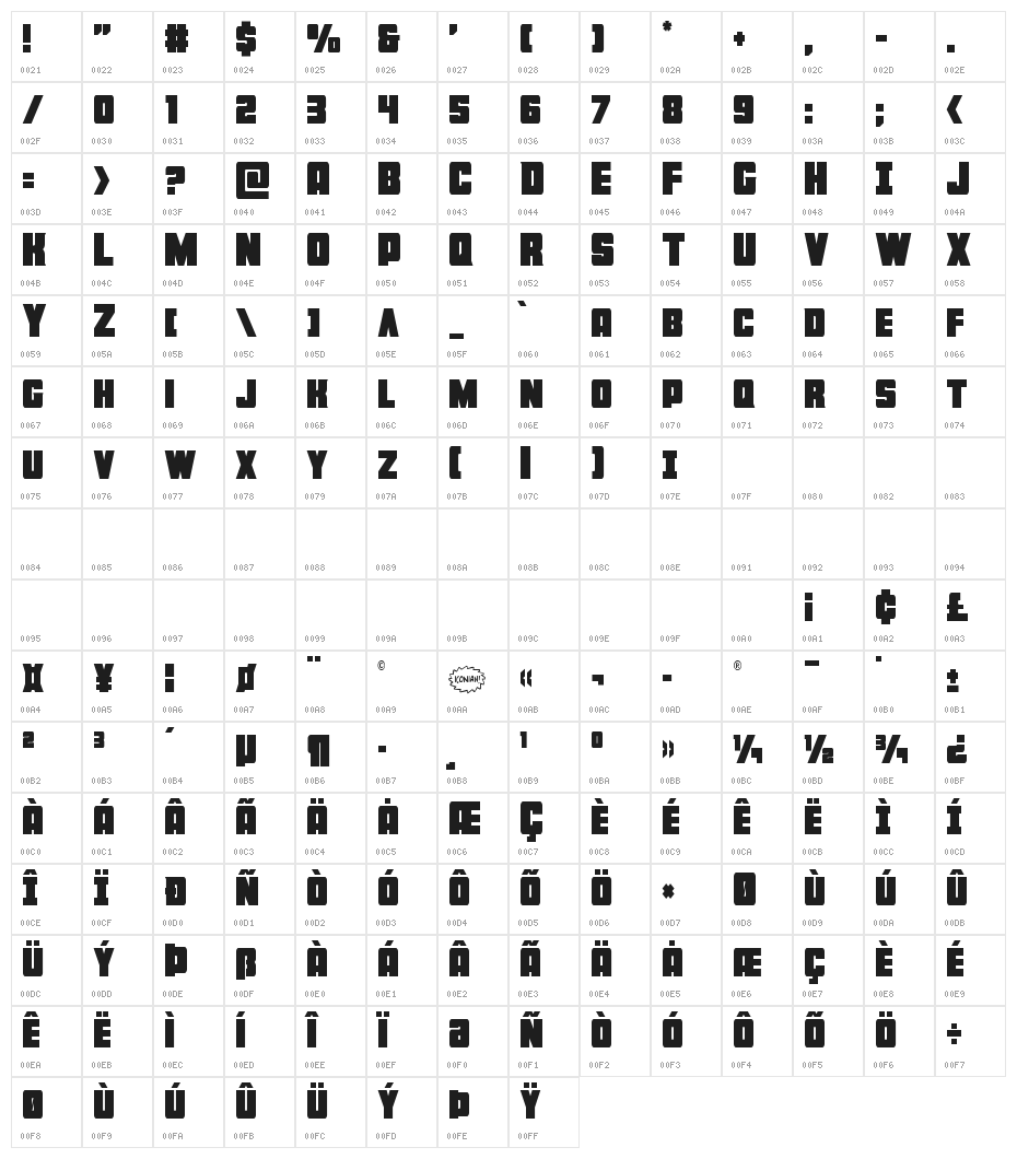 Force Runner Condensed Character Map