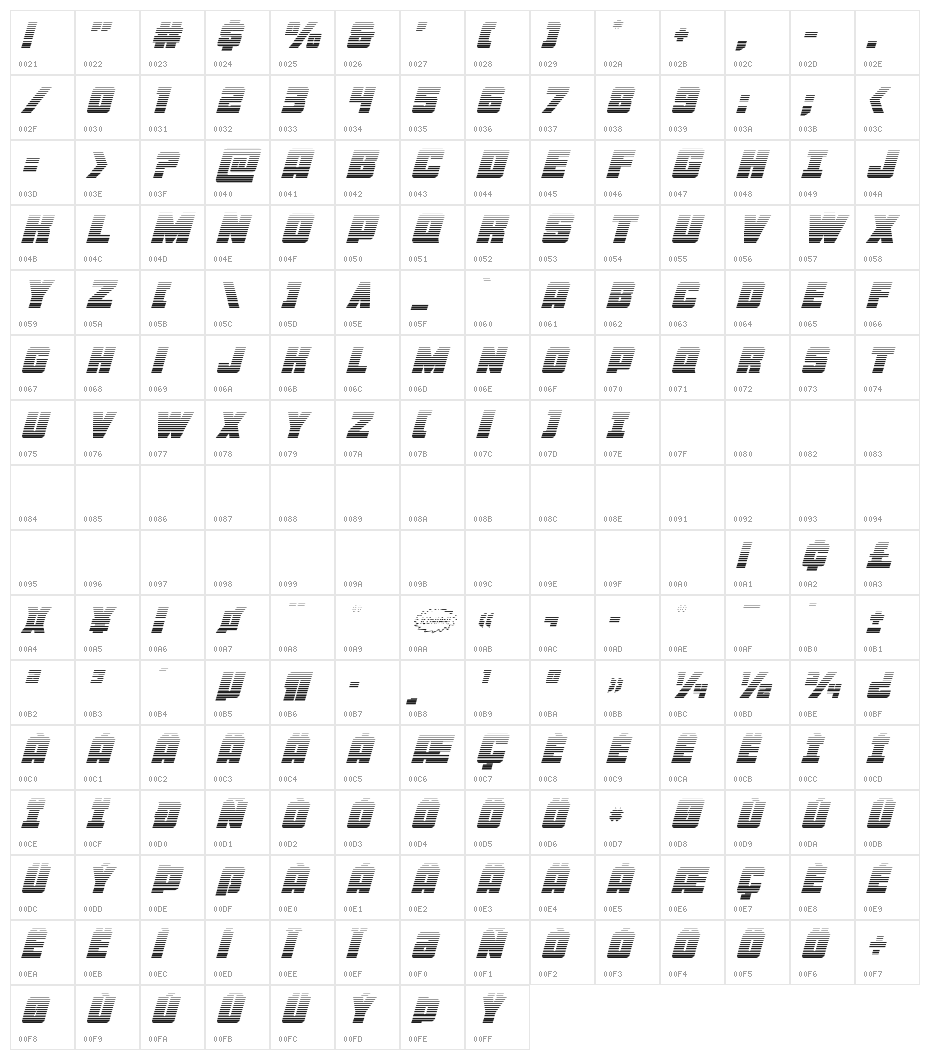 Force Runner Gradient Italic Character Map