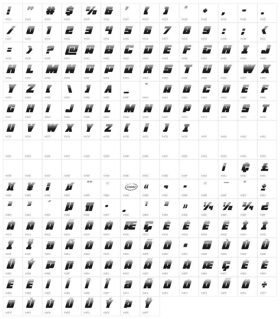Force Runner Halftone Italic Character Map