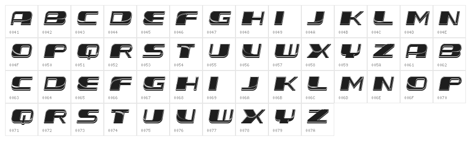 Forehead 3D Filled Slant Character Map