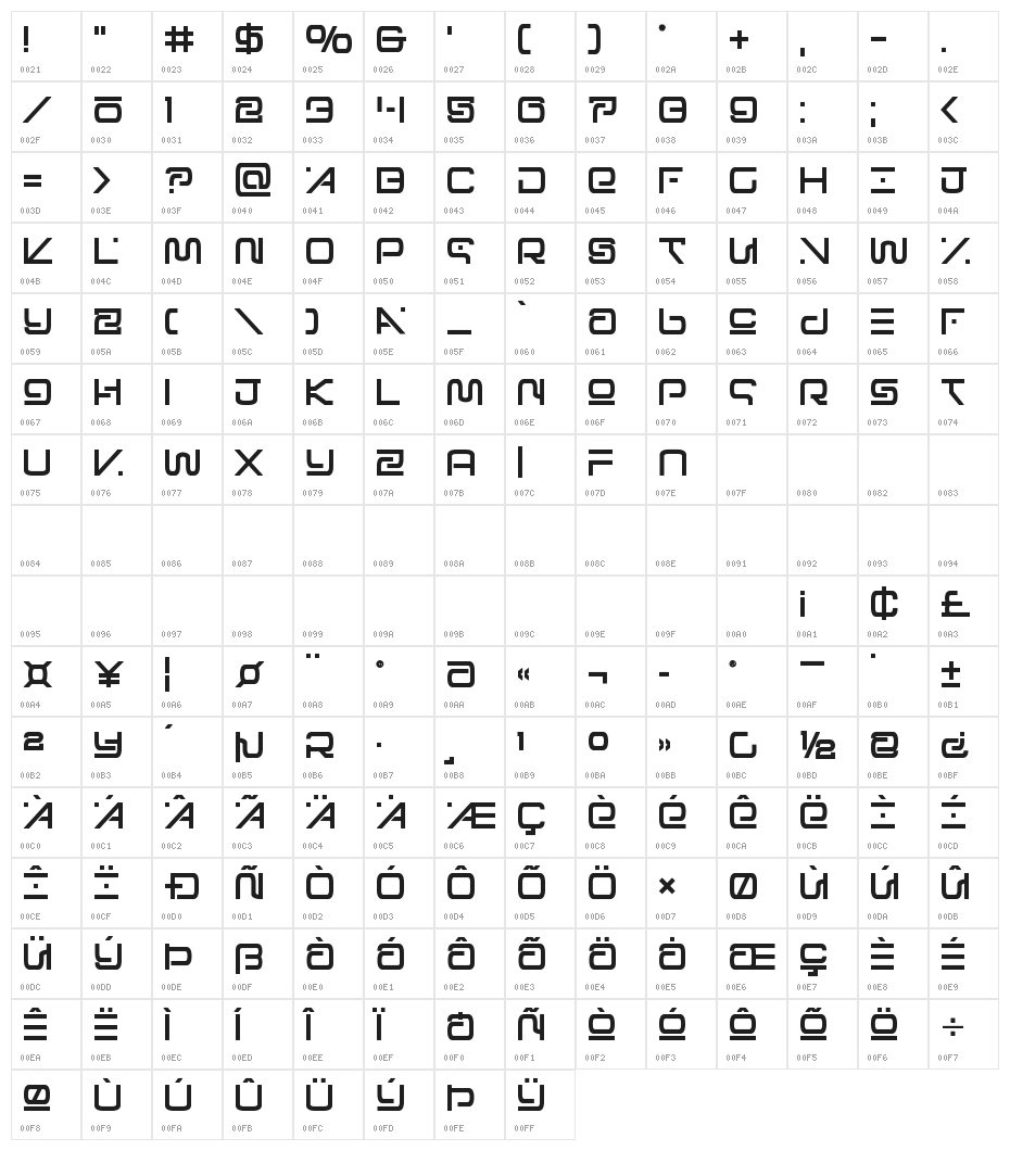 Foreign Alien Bold Character Map