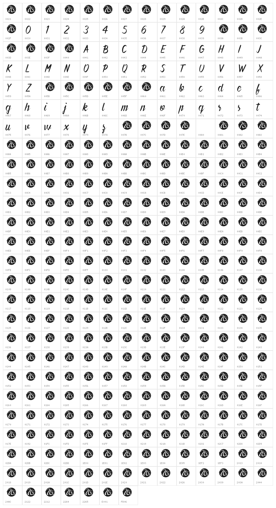 ForeverBrushScript Character Map