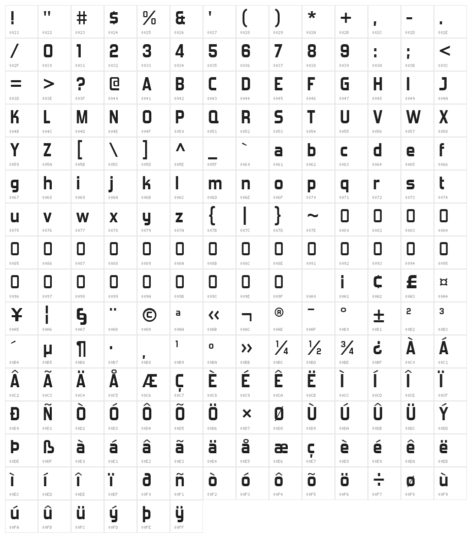 ForgottenFuturistRg-Bold Character Map