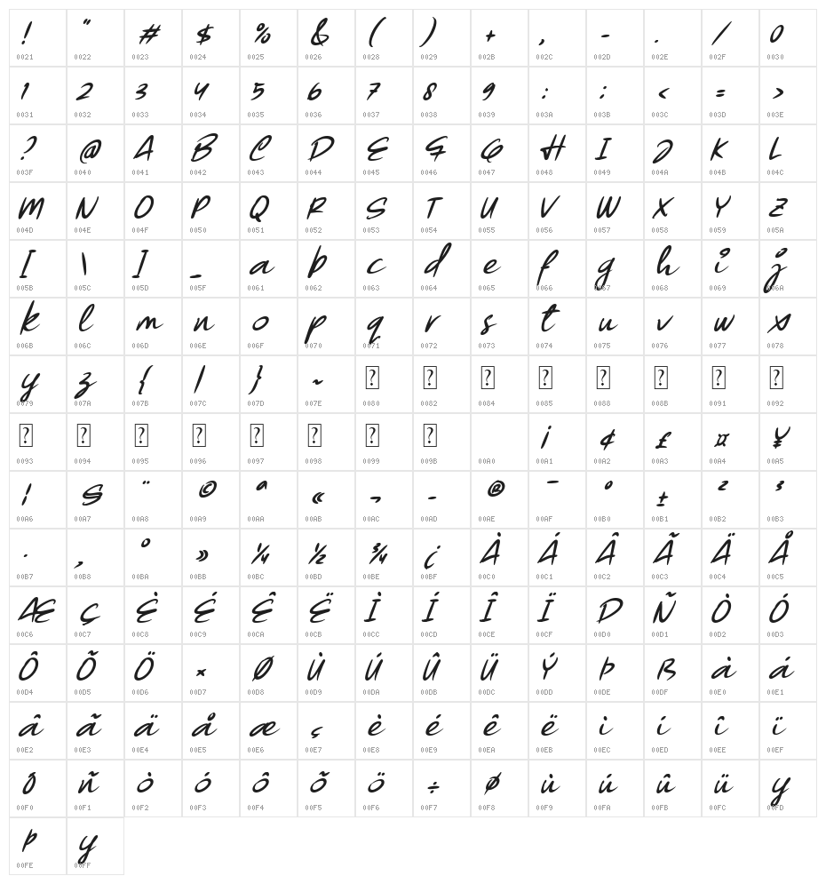 Forsegi Italic Character Map