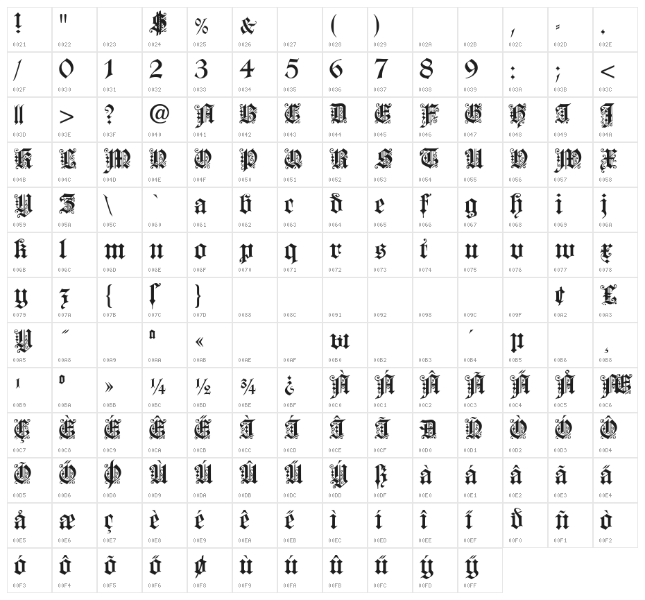 Fortuna Gothic FlorishC Character Map