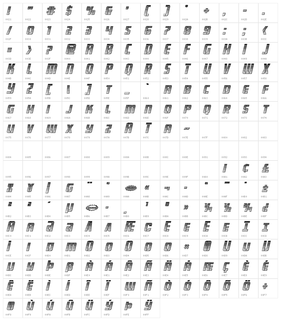 Fortune Soldier Chrome Italic Character Map