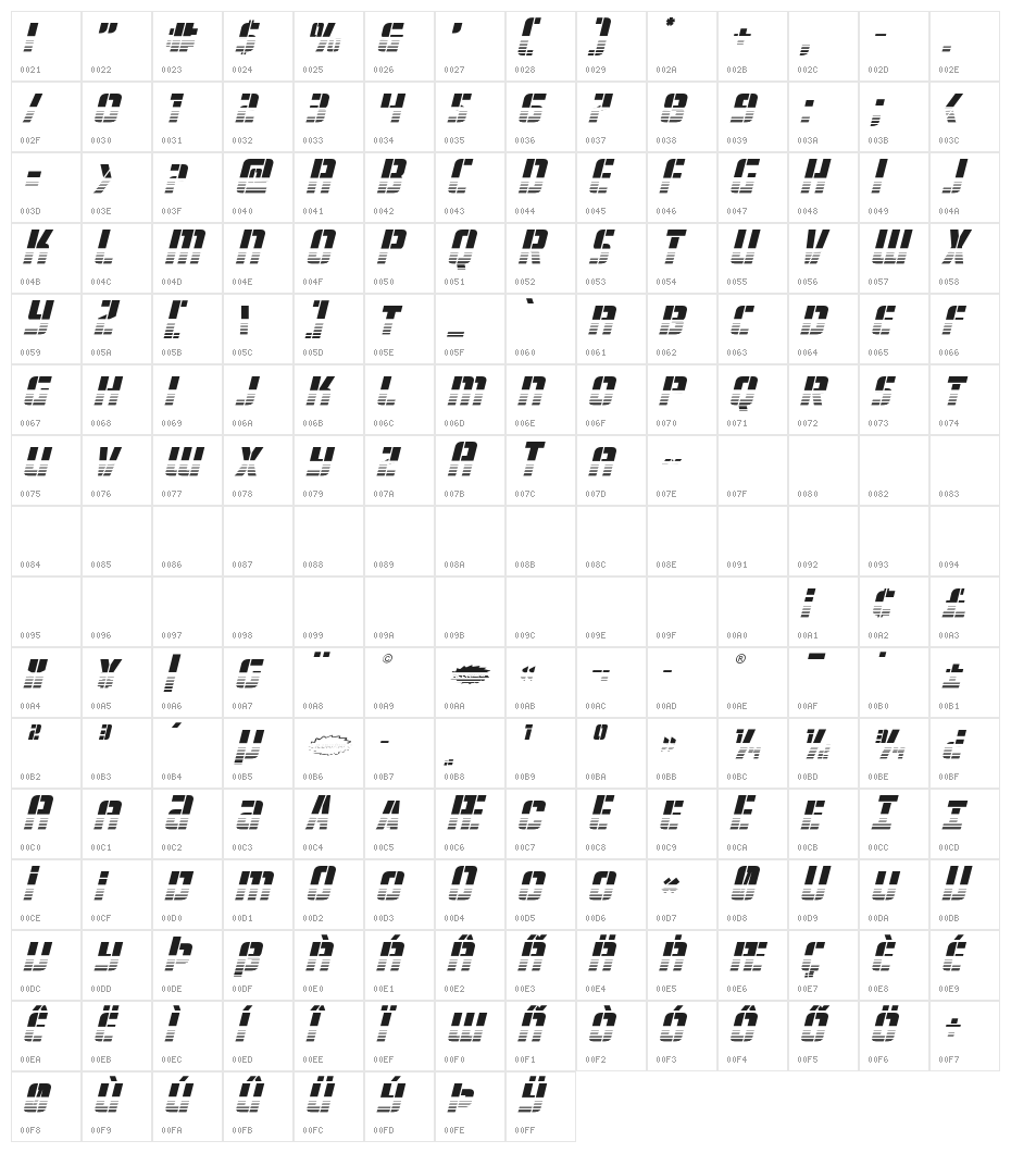 Fortune Soldier Halftone Italic Character Map