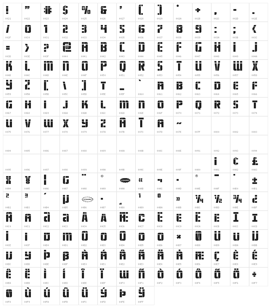 Fortune Soldier Laser Character Map