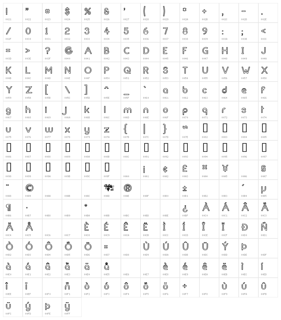 FortuneCity Outline Character Map