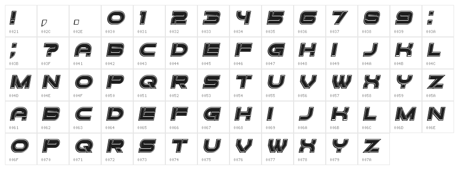 Forvertz 3D Filled Italic Character Map