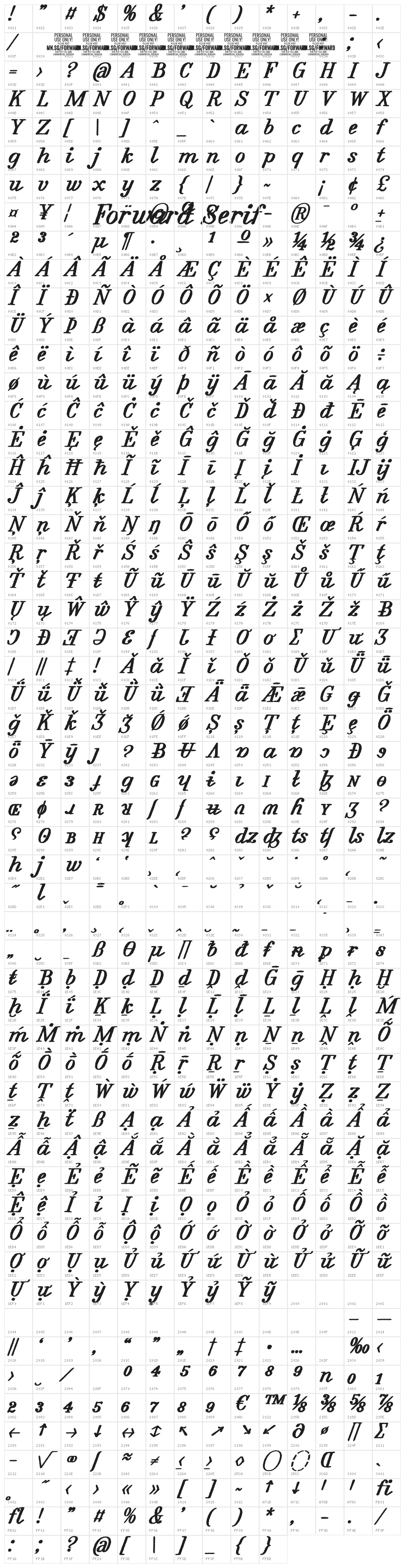 Forward Serif Bold PERSONAL Regular Character Map