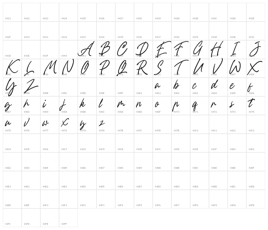 Fountastic Script Personal Use Character Map