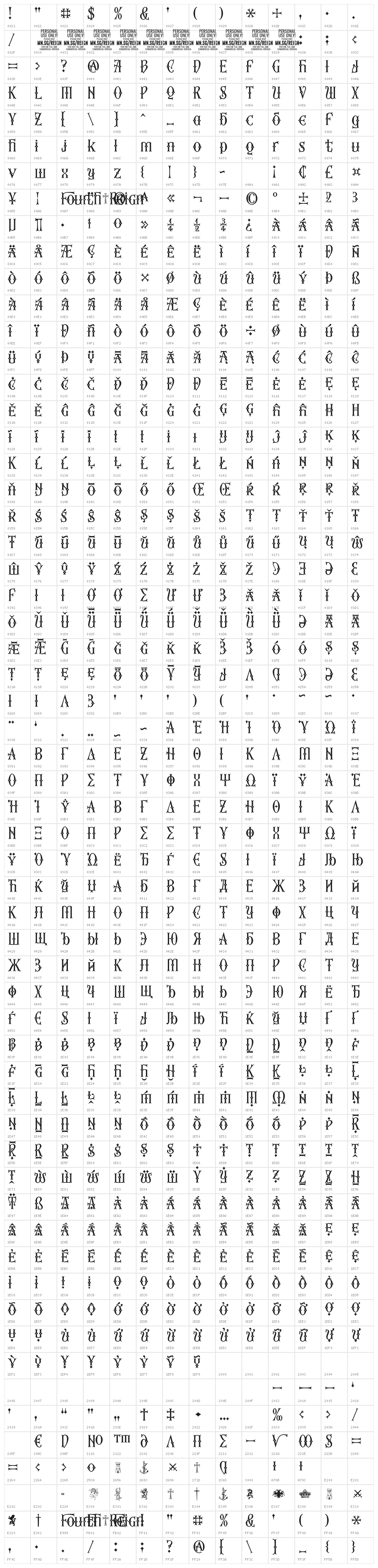 Fourth Reign PERSONAL USE ONLY Diamond Character Map