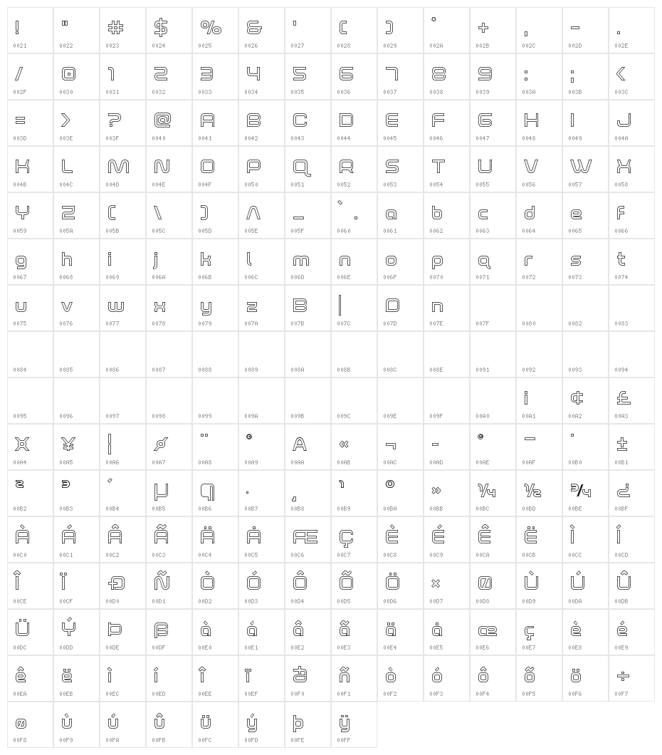 Fox on the Run Outline Character Map