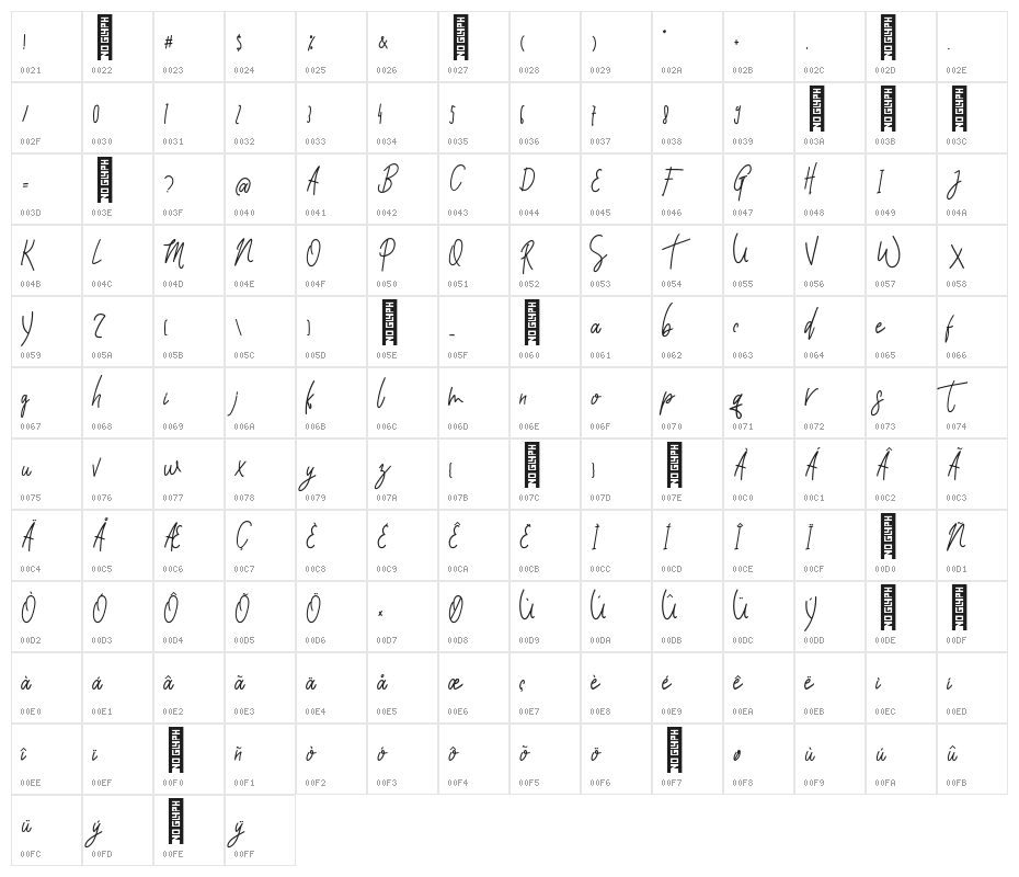 Foxtail Regular Character Map
