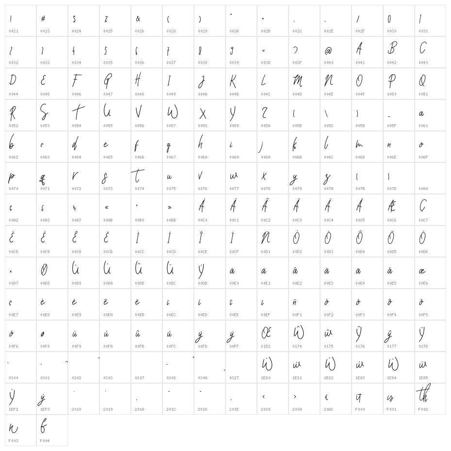 Foxtail Regular Character Map