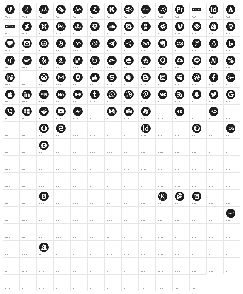 font 100 icons Character Map